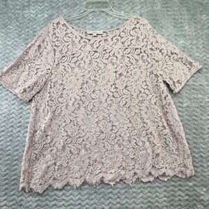 LOFT Pink Lace Top Blouse Womens Short Sleeve Elegant Dressy
